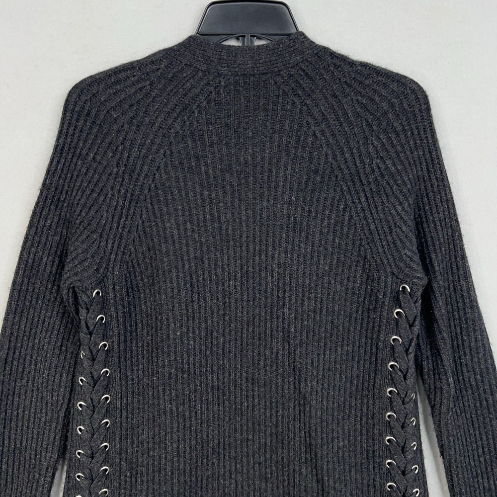 Autumn Cashmere Cardigan Sweater Womens XS Gray Ribbed Open Lace Up Sides Knit - Picture 7 of 12